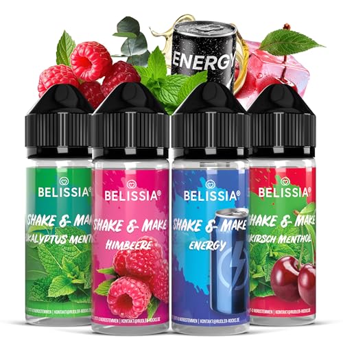 Belissia Shake and Make - Set-Fruchtige Kühle | Hochdosiertes Lebensmittel Aroma 4x10 ml mit praktischer Schüttelflasche zum mischen. Zur Verwendung in Lebensmitteln von Belissia