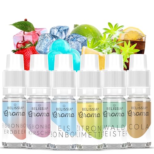 Belissia Lebensmittelaroma Set - Erfrischung – Hochdosiertes Lebensmittel Aroma 6x10ml. Zur Verwendung in Lebensmitteln & Getränken, für Vernebler, Nebelmaschinen, Diffuser u. v. m. von Belissia