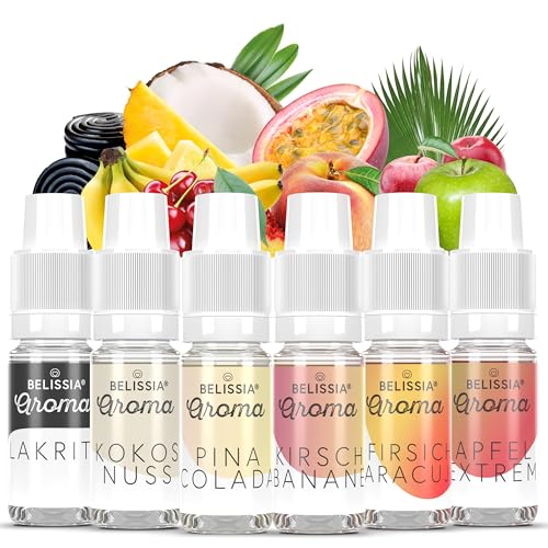 Belissia Lebensmittelaroma Set - Exotisch – Hochdosiertes Lebensmittel Aroma 6x10ml. Zur Verwendung in Lebensmitteln & Getränken, für Vernebler, Nebelmaschinen, Diffuser u. v. m. von Belissia
