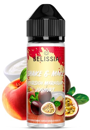 Belissia Shake and Make - Pfirsich-Maracuja-Joghurt - Hochdosiertes Lebensmittel Aroma 10ml mit praktischer Schüttelflasche zum mischen. Zur Verwendung in Lebensmitteln, Vernebler, Nebelmaschinen, uvm von Belissia