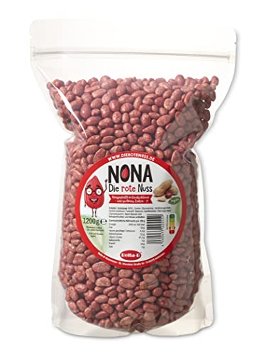 NONA Die rote Nuss - 1200g - geröstete dragierte Erdnüsse mit rotem Zuckerüberzug - Partysnack - Süße Nüsse - Die roten Erdnüsse - Deutsche Produktion von Bella-B 1a Süsswaren wie zu Oma's Zeiten