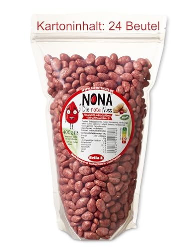 NONA Die rote Nuss - 24 x 400g Beutel geröstete dragierte Erdnüsse mit rotem Zuckerüberzug - Deutsche Produktion - für Großverbraucher + Wiederverkäufer von Bella-B 1a Süsswaren wie zu Oma's Zeiten