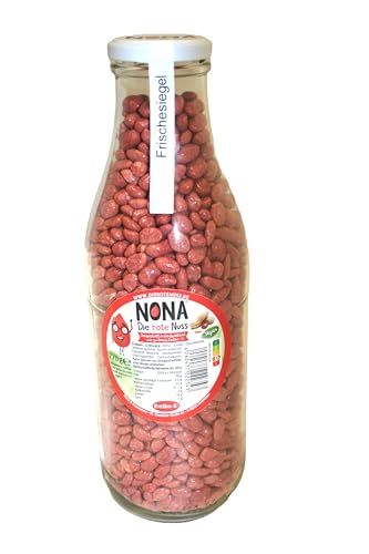 NONA Die rote Nuss - 770 g - in der Milchflasche - geröstete dragierte Erdnüsse mit rotem Zuckerüberzug - Partysnack - Süße Nüsse - Die roten Erdnüsse - Einzigartiger Geschmack - Deutsche Produktion von Bella-B 1a Süsswaren wie zu Oma's Zeiten