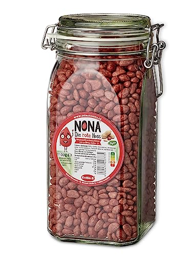 NONA Die rote Nuss - 1100 g - Einmachglas - geröstete dragierte Erdnüsse mit rotem Zuckerüberzug - Partysnack - Süße Nüsse - Die roten Erdnüsse - Einzigartiger Geschmack - Deutsche Produktion von Bella-B 1a Süsswaren wie zu Oma's Zeiten