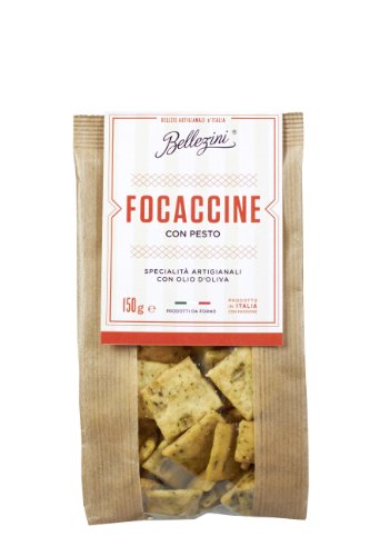 Bellezini Focaccine con Pesto - italienisches Salzgebäck mit Basilikum und Parmesankäse, 6er Pack (6 x 150 g) von Bellezini