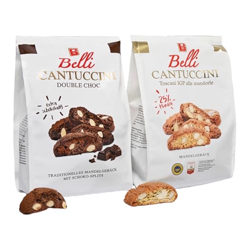 Belli Cantuccini 2er Pack (2x 250g) | Mandelgebäck aus Italien | 2x Sorten Keks-Set mit 1x alle mandorle und 1x DOUBLE CHOC | insgesamt 500g von Belli