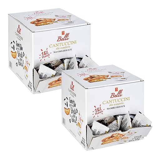 Belli Cantuccini alle mandorle 2er Pack (2x 600g) | 60x Kekse pro Box | Gebäck mit Mandeln aus Italien | einzeln verpackte Kekse in einer praktischen Box von Belli