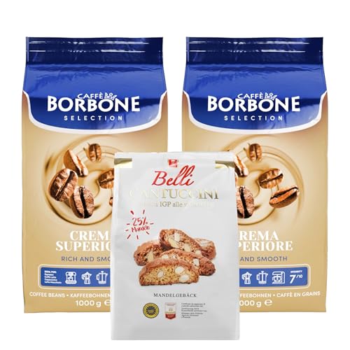 Caffè Borbone Kaffee Espresso Bohnen Set 2Kg Crema Superiore Selection + Belli Cantuccini Mandelgebäck 250g | Ganze Kaffeebohnen mittlere Röstung Caffè Borbone Kaffee Espresso Bohnen Set 2Kg Crema Superiore Selection + Belli Cantuccini Mandelgebäck 250g | Ganze Kaffeebohnen mittlere Röstung von Belli