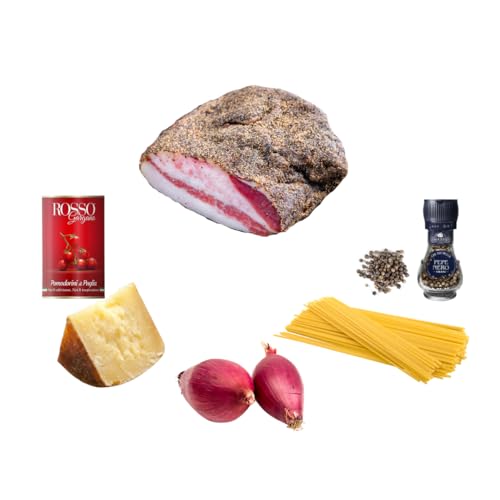 Kochset Amatricana | ca. 200g Guanciale | 200g Pecorino | 500g Spaghetti | 45g Schwarzer Pfeffer | Kirschtomatensoße | eine Tropea- Zwieberl italienische Produkte | Kochset Ideal für 2-4 Personen Kochset Amatricana | ca. 200g Guanciale | 200g Pecorino | 500g Spaghetti | 45g Schwarzer Pfeffer | Kirschtomatensoße | eine Tropea- Zwieberl italienische Produkte | Kochset Ideal für 2-4 Personen von Bellmond Eq