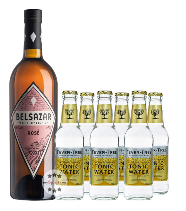 Belsazar Rosé Vermouth + 6 x Fever Tree Indian Tonic Water (14,5 % Vol., 1,95 Liter) von Belsazar
