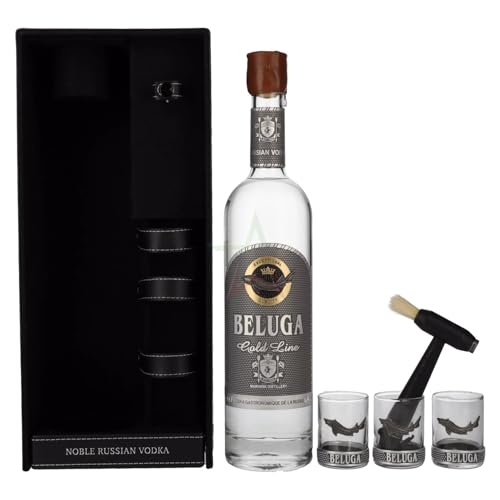 Beluga Gold Line Noble Russian Vodka in Lederoptik mit 3 Shotgläser 40,00% 0,70 Liter von Beluga