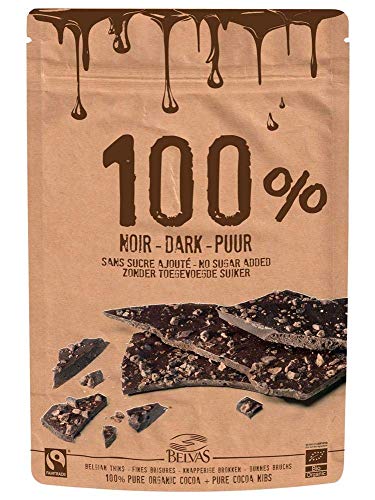 Belvas Belgian Thins Organic Dark Chocolate 100% Pure Cacao Nibs 80g von Belvas