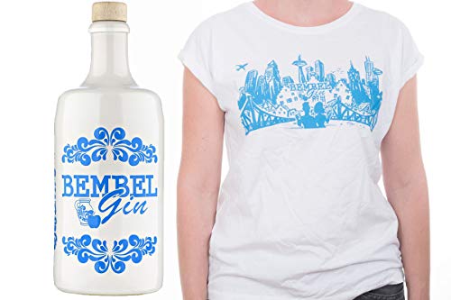 Bembel Gin - Hessischer Apfel Gin + T-Shirt Geschenkpaket mit Frankfurter Skyline Motiv (0,7l) (Girls XS) von Bembel Gin