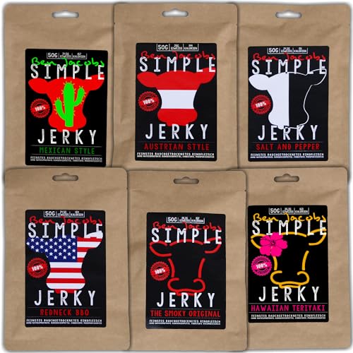 Beef Jerky Probierbox, 24 x 50g, handgemacht, österreichisches Weiderind, Premium Trockenfleisch ohne chemische Zusätze (4 x Mixed Flavors) von Ben Jacobs