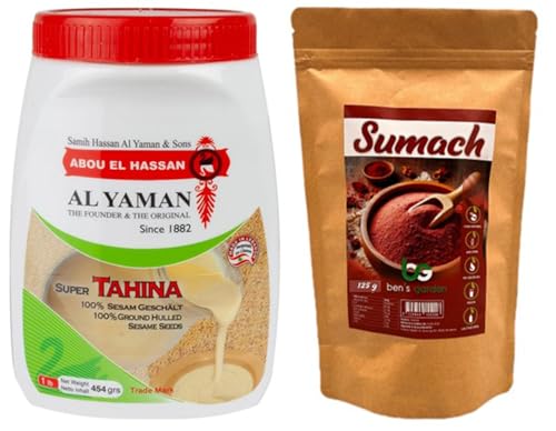 Al Yaman Sesampaste Tahina 454g & Ben's Garden Sumach Gewürz 125g Set: Orientalische Gewürze für Hummus & mehr | Vegan & Gesund Al Yaman Sesampaste Tahina 454g & Ben's Garden Sumach Gewürz 125g Set: Orientalische Gewürze für Hummus & mehr | Vegan & Gesund von Ben's Garden
