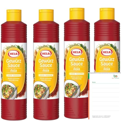Hela Gewürz Sauce Asia süß-sauer 800ml, 4er Pack (4x 800 ml) + Ben's Garden Notizblock Set von Ben's Garden