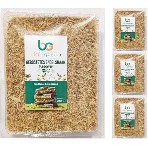 Knuspriger, gerösteter Kadayif 4x200g - Engelshaar (Teigfäden) von Ben's Garden - Ideal für Dubai Schokolade, als Topping von Müsli & Joghurt - Ohne Zusatzstoffe - Ohne Transfette - 100% natürlich von Ben's Garden