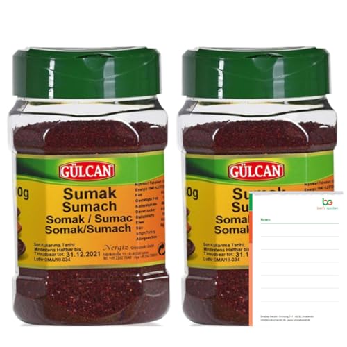 Premium Qualität Sumach (Sumak) 2x180g, Natürlich Getrocknet, Ohne Zusatzstoffe - Ideal für Salate, Marinaden & orientalische Gerichte + Ben's Garden Notizblock Set von Ben's Garden