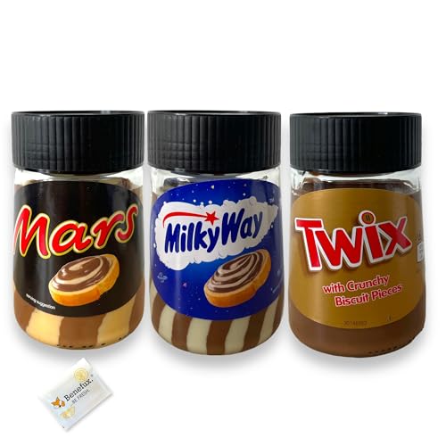 Brotaufstrich Probierpaket Mars Twix Bounty Milkyway 4x 350g + gratis Benefux. Erfrischungstuch von Benefux.