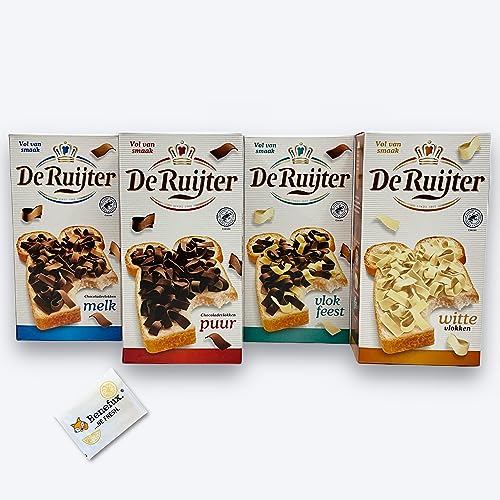 De Ruijter Holland Vlokken Probierpaket 4x 300g Melk, Puur, Witte, Vlokfeest + Benefux. Erfrischungstuch von Benefux.