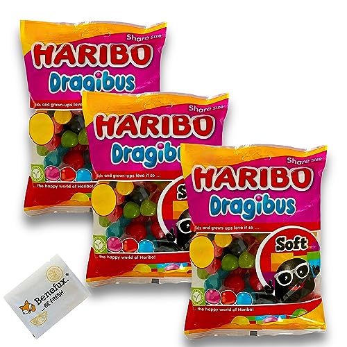 Haribo Dragibus Soft Multipack 3x 200g + Benefux. Erfrischungstuch von Benefux.