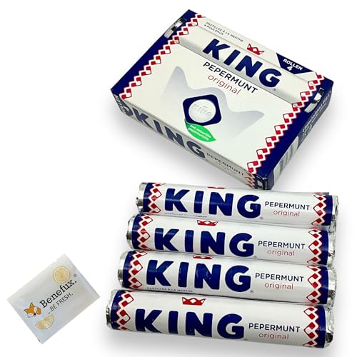 KING Pepermunt original Pfefferminz Bonbons 4 Rollen, 4x 44g + Benefux. Erfrischungstuch von Benefux.
