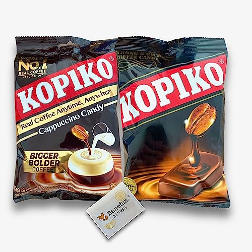 Kopiko Kaffee Bonbons Strong & Rich Coffee Candy 150g Thailand Probier-Set Original + Cappuccino + Benefux. Erfrischungstuch 325g von Benefux.