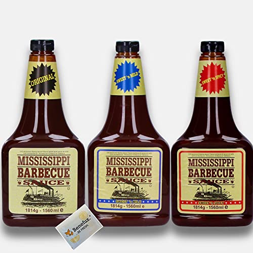 Mississippi BBQ 3 Sorten Vorteilsset Original Barbecue + Sweet 'n Spicy + Sweet 'n Mild + Benefux. Erfrischungstuch von Benefux.