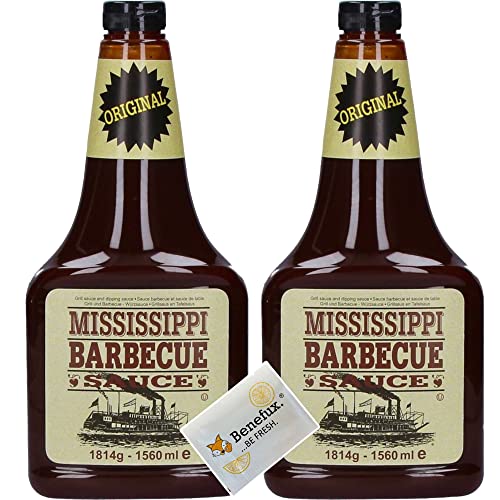 Mississippi BBQ-Sauce Original Barbecue 2x 1814g 1560ml aus USA mit Raucharoma + Benefux. Erfrischungstuch von Benefux.
