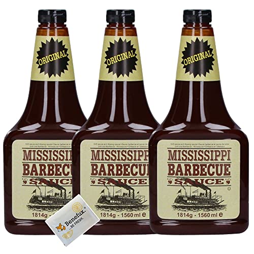 Mississippi BBQ-Sauce Original Barbecue Sparpaket 3x 1814g 1560ml aus USA mit Raucharoma + Benefux. Erfrischungstuch von Benefux.