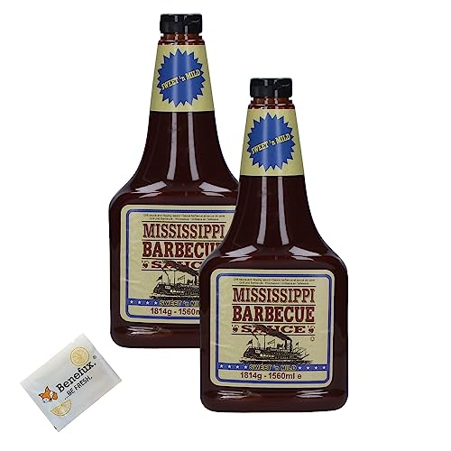 Mississippi BBQ-Sauce Sweet 'n Mild Barbecue 2x 1814g 1560ml aus USA + Benefux. Erfrischungstuch von Benefux.