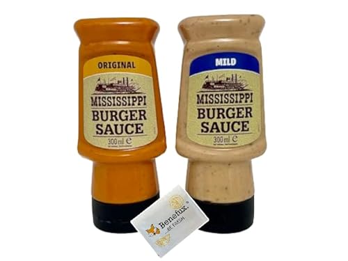 Mississippi Burger-Sauce Probierset Mild+Original 2x 300ml + Benefux. Erfrischungstuch von Benefux.