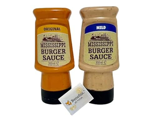 Mississippi Burger-Sauce Probierset Mild+Original 2x 300ml + Benefux. Erfrischungstuch von Benefux.