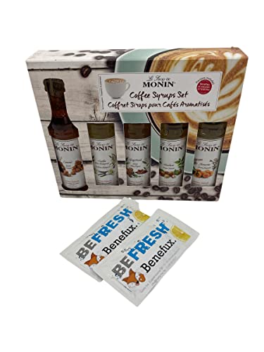 Monin Coffee Syrups Set 5x 50ml Flasche mit Benefux. Erfrischungstüchern 250 ml von Benefux.