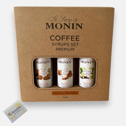 Monin Premium Kaffee Sirup Set 3x 50ml + Benefux. Erfrischungstuch von Benefux.