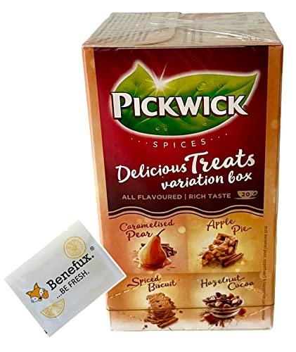 Pickwick Delicious Treats Variationsbox 4 Sorten Schwarztee 20 Beutel + Benefux. Erfrischungstuch von Benefux.