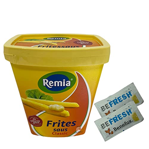 Remia Frites Saus Classic Dose 1 Liter und Benefux. Erfrischungstücher von Benefux.