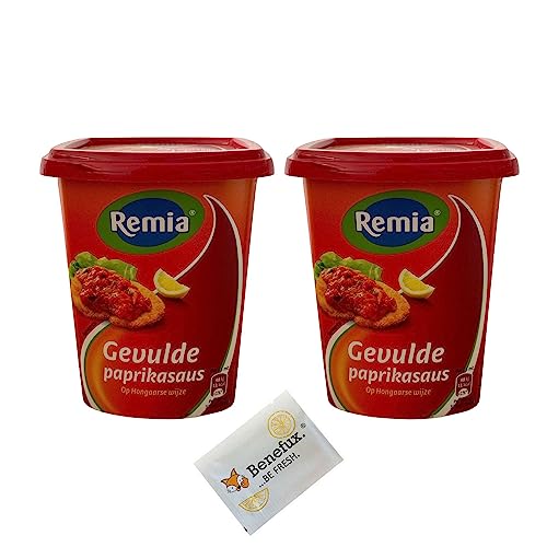 Remia gevulde Paprika saus nach ungarischer Art Sparpackung 2x 500ml + Benefux. Erfrischungstuch von Benefux.