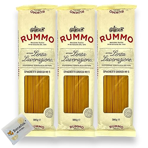 Rummo Spaghetti Grossi No.5 Testpaket 3x 500g + Benefux. Erfrischungstuch von Benefux.