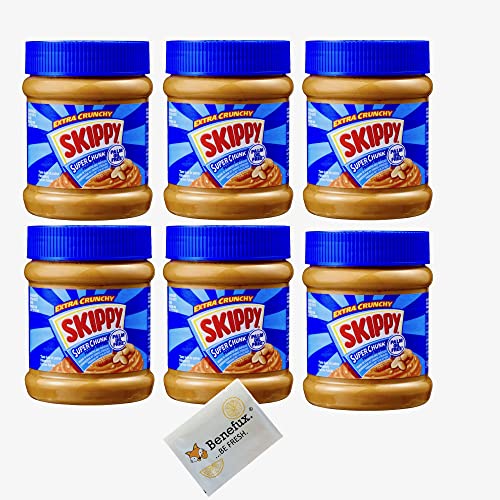 Skippy Super chunk USA peanut butter Erdnusscreme besonders crunchy ohne Palmöl 6x 340g + Benefux. Erfrischungstuch von Benefux.