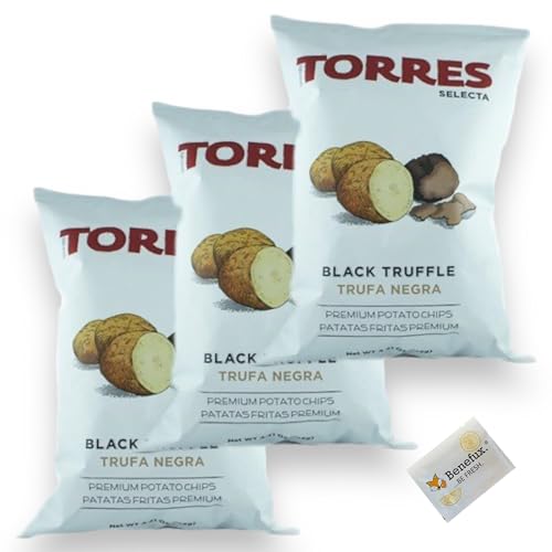 Torres spanische Kartoffelchips mit schwarzem Trüffel Trufa Negra Premium Sparpackung 3x 125g + Benefux. Erfrischungstuch von Benefux.