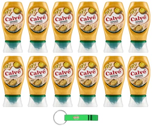 12er-Pack Calvè Senape Gourmet,Senf mit leicht würzigen Körnern,Würzsoße,Glutenfrei Würzsauce,Top Down 250ml + Beni Culinari Kostenloser Schlüsselanhänger von Beni Culinari
