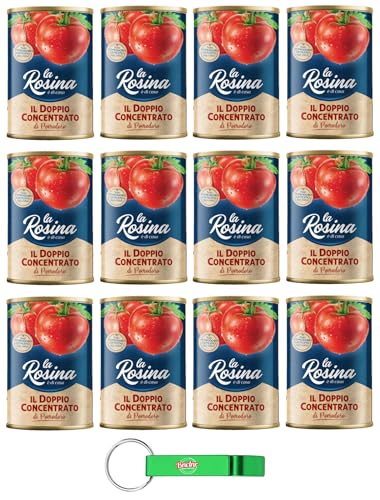 12er-Pack La Rosina Doppio Concentrato Di Pomodoro,Doppeltes Tomatenkonzentrat,100% Italienische Tomaten,400g Dose + Beni Culinari Kostenloser Schlüsselanhänger von Beni Culinari