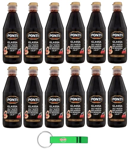 12er-Pack Ponti Glassa all'Aceto Balsamico di Modena,Glasur mit Balsamico-Essig aus Modena I.G.P.,500g + Beni Culinari Kostenloser Schlüsselanhänger von Beni Culinari