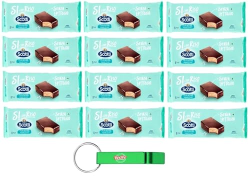 12er-Pack Riso Scotti Merendina Cioccolato,Snack mit Schokoladenüberzug, laktose- und milcheiweißfrei,264g,Jade Packung 8 Snacks à 33g + Beni Culinari Kostenloser Schlüsselanhänger von Beni Culinari