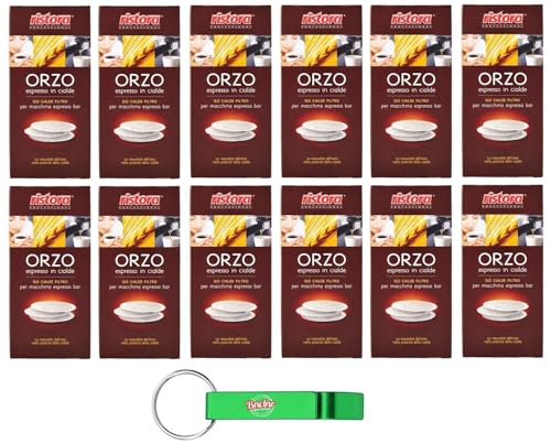 12er-Pack Ristora Orzo in Cialde,Gersten Espresso in Pads,Display mit 50 Beuteln + Beni Culinari Kostenloser Schlüsselanhänger von Beni Culinari