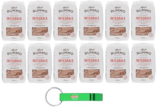 12er-Pack Rummo Pasta Integrale Penne Rigate N°66,Vollkornnudeln Nudeln Vollkorn Italienische Pasta 500g + Beni Culinari Kostenloser Schlüsselanhänger von Beni Culinari