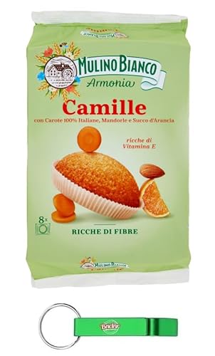 12x Mulino Bianco Merendine Camille, Süßer Snack mit Karotten, Mandeln, Orangensaft - Reich an Ballaststoffen, 304g Packung mit 8 Kuchen + Beni Culinari Kostenloser Schlüsselanhänger 12x Mulino Bianco Merendine Camille, Süßer Snack mit Karotten, Mandeln, Orangensaft - Reich an Ballaststoffen, 304g Packung mit 8 Kuchen + Beni Culinari Kostenloser Schlüsselanhänger von Beni Culinari