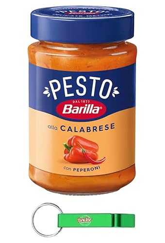 24x Barilla Pesto alla Calabrese 190g | Glutenfreie Italienische Pasta-Sauce mit Paprika, Peperoni, Ricotta, Pecorino Romano und Grana Padano,+ Beni Culinari Kostenloser Schlüsselanhänger 24x Barilla Pesto alla Calabrese 190g | Glutenfreie Italienische Pasta-Sauce mit Paprika, Peperoni, Ricotta, Pecorino Romano und Grana Padano,+ Beni Culinari Kostenloser Schlüsselanhänger von Beni Culinari