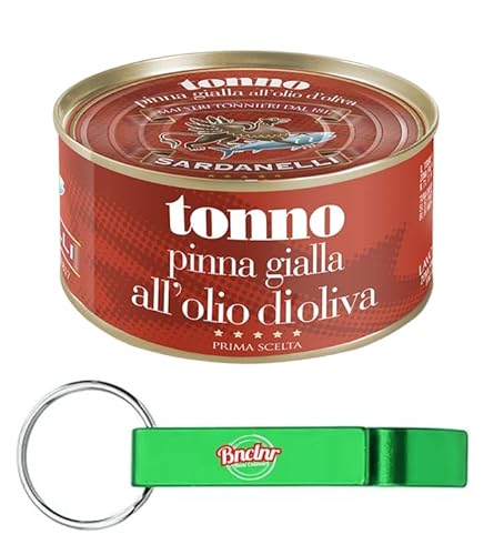 30er-Pack Sardanelli Thunfisch Tonno Pinna Gialla all'Olio di Oliva,Gelbflossen-Thunfisch in Olivenöl,80g Dose + Beni Culinari Kostenloser Schlüsselanhänger von Beni Culinari